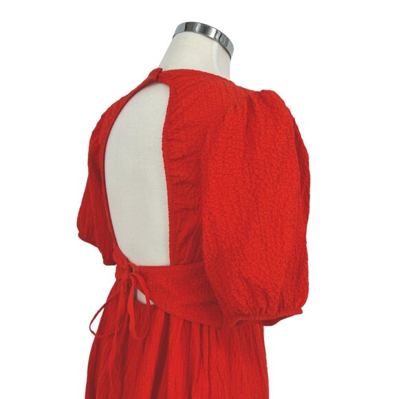 Desigual Open Back Neckline Maxi Dress Puff Sleeve Orange Size Medium - Picture 7 of 14